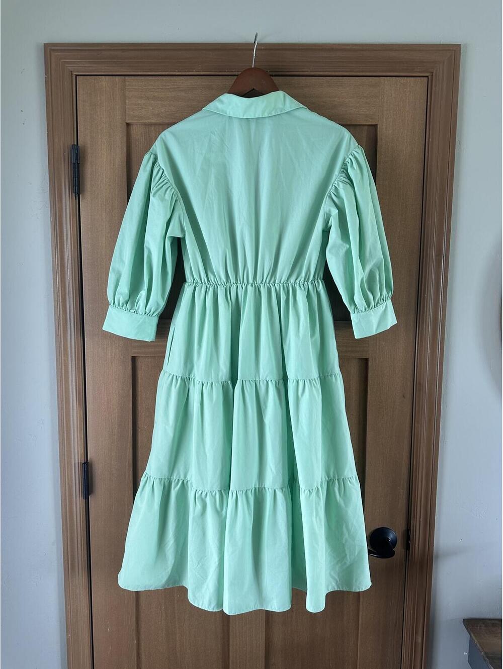 English Factory Balloon Sleeve A-line Tiered Midi Shirt Dress Mint Women’s Small - Picture 5 of 15